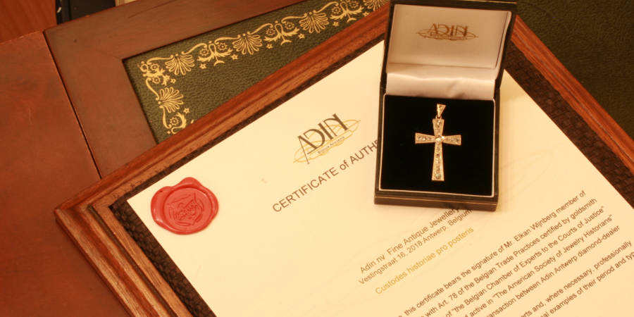 Vintage white gold cross with rose cut diamonds